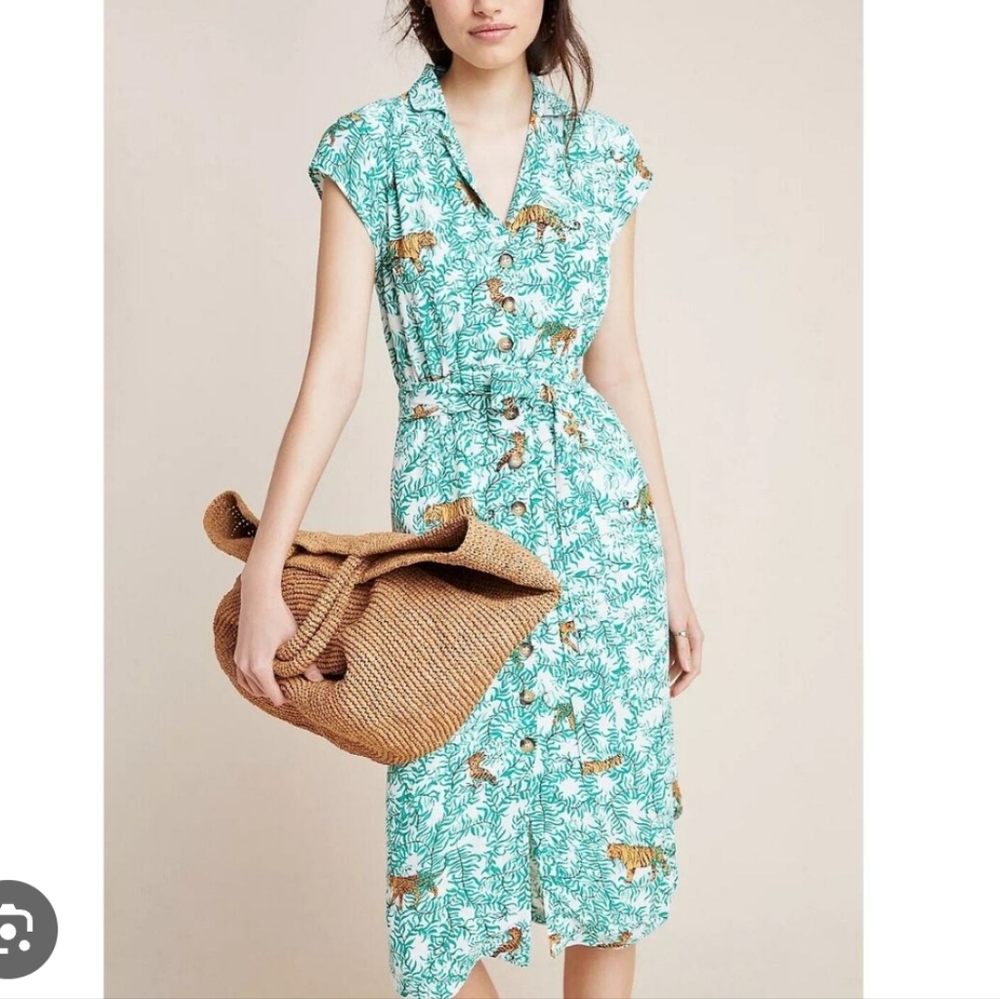 Tropical Green Print Dress
